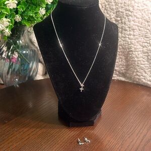 Arrow silver-tone necklace and tiny earrings with rhinestones
